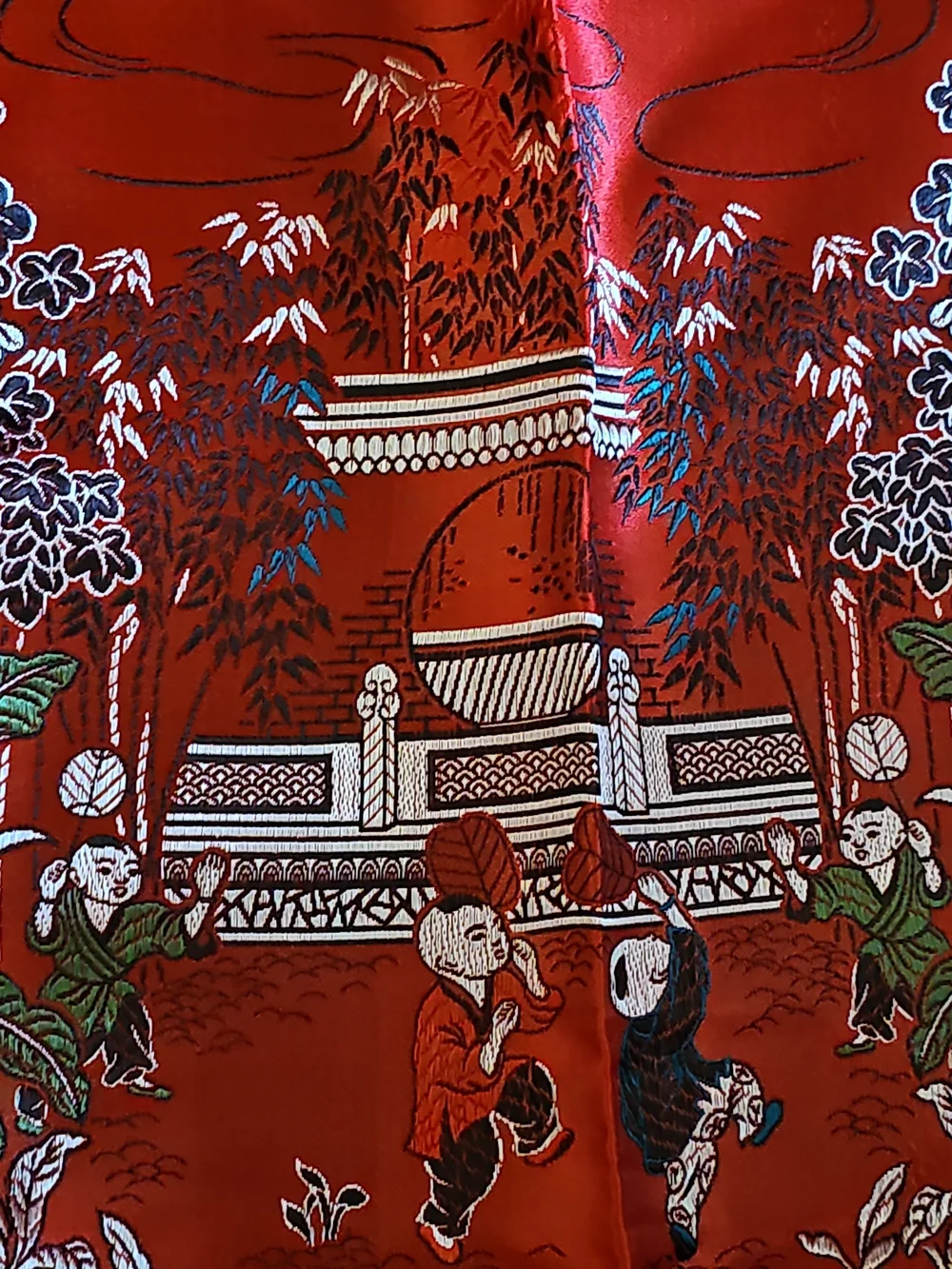 Vintage Chinese RED Silk Brocade Large Piano Shawl / Tablecloth Tapestry